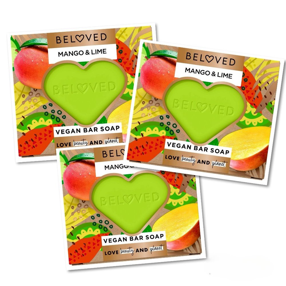 3 X BELOVED Vegan Body Bar Soap - Mango Lime 4 oz. each